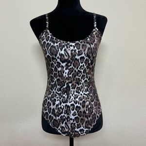 Socialite top women small leopard print spaghetti strap bodysuit brown